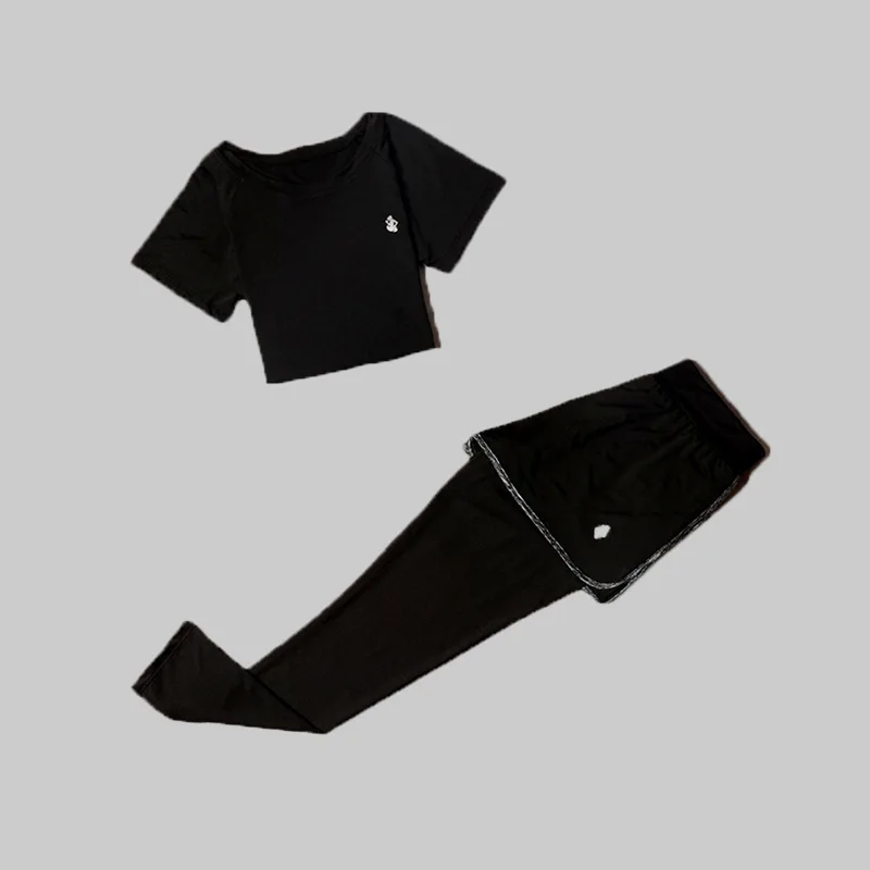 2 piece set - black Комплект из 5 предметов, Йога для женщин, одежда, бюстгальтер для выступлений, фитнес-спорт, женская футболка для фитнеса, одежда, тренировочный комплект, спортивный костюм - Цвет: 2 piece set - black