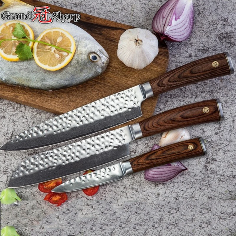 Grandsharp 3 шт набор ножей из дамасской стали шеф-повар Santoku нож для очистки овощей VG10