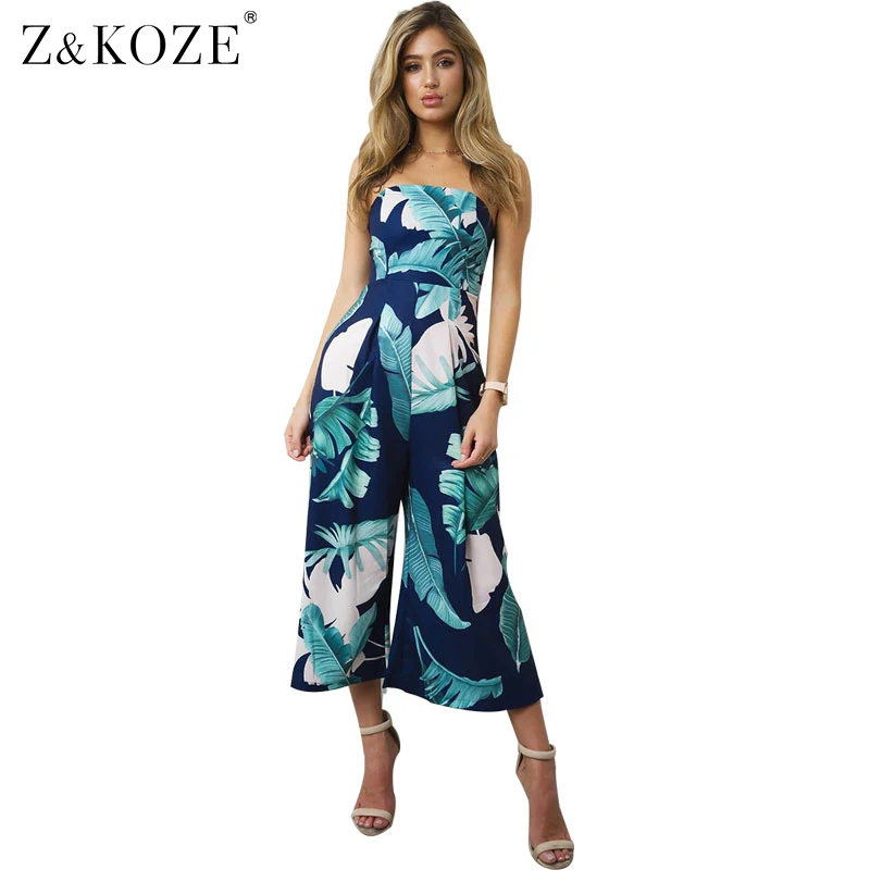 Z &amp koze Sexy шифон Комбинезоны для девочек с открытыми плечами Одна деталь Листья