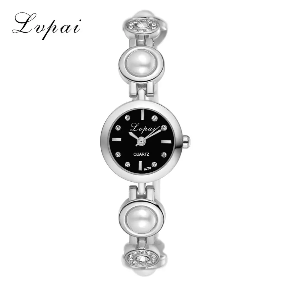 Silver Black Lvpai Брендовые Часы с браслетом жемчужные женские роскошные часы с кристаллами наручные часы женские модные повседневные кварцевые часы reloj mujer - Цвет: Silver Black