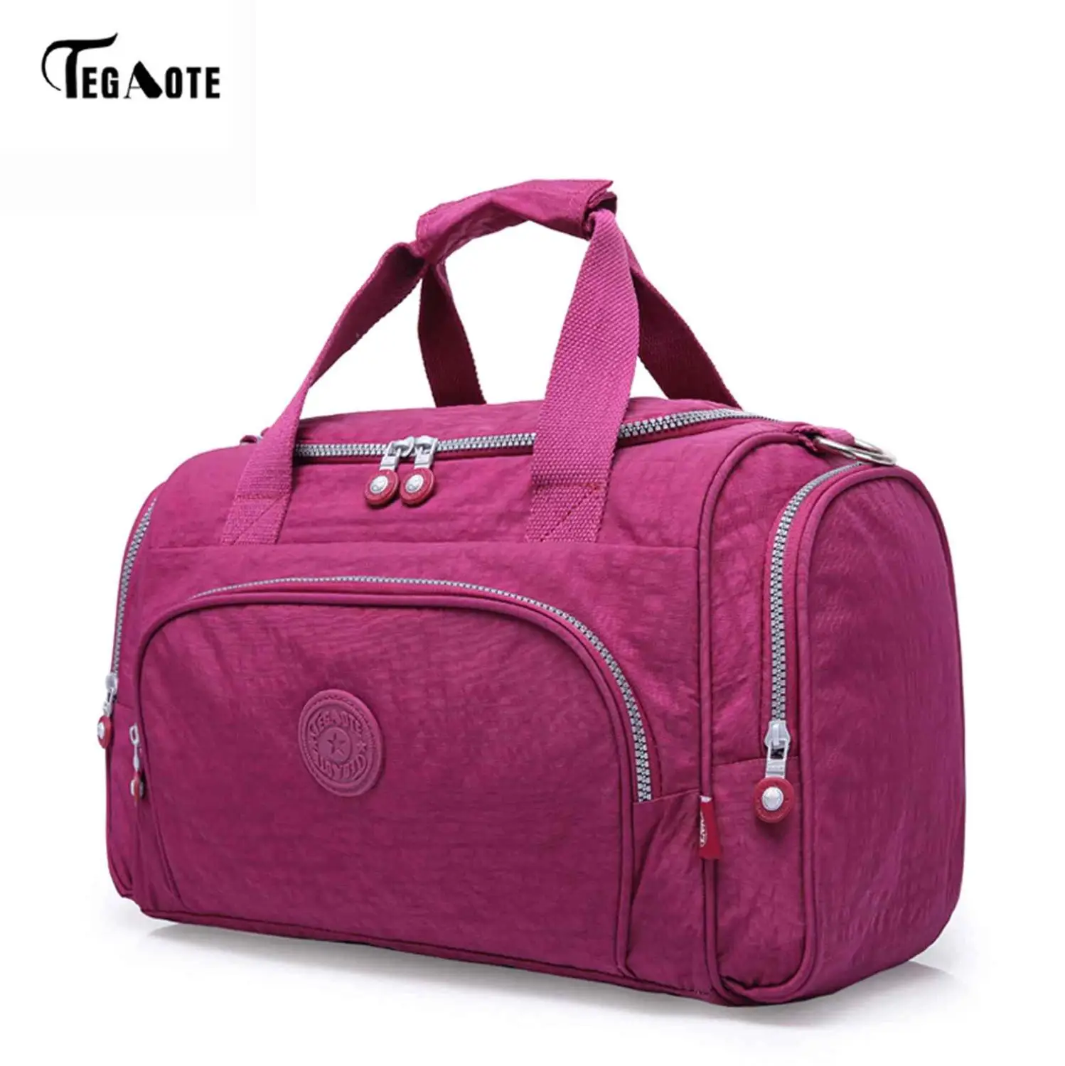 Purple red TEGAOTE Мужская Дорожная сумка на молнии, дорожная сумка для путешествий, новейший стиль, большая вместительность, мужская и женская Портативная сумка для путешествий - Цвет: Purple red