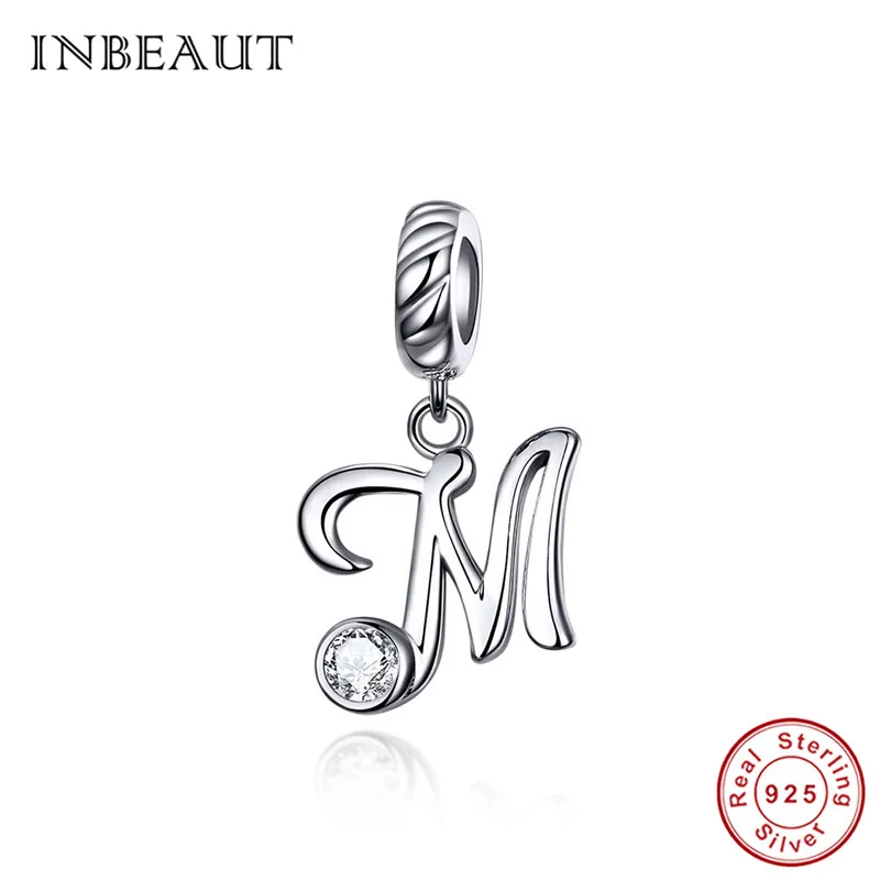 INBEAUT Настоящее 925 пробы серебро 26 английские заглавные буквы бусины подходят Pandora браслет S925 слово серии подвески - Окраска металла: M