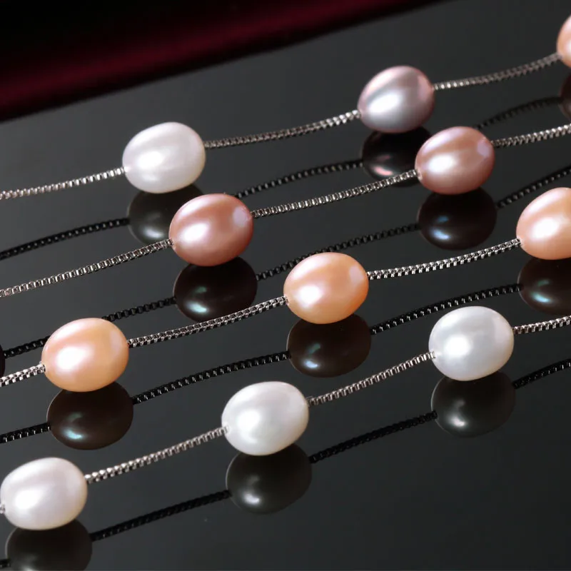 Чокер женский из серебра 2017 пробы с натуральным пресноводным жемчугом 8 9 мм|jewelry