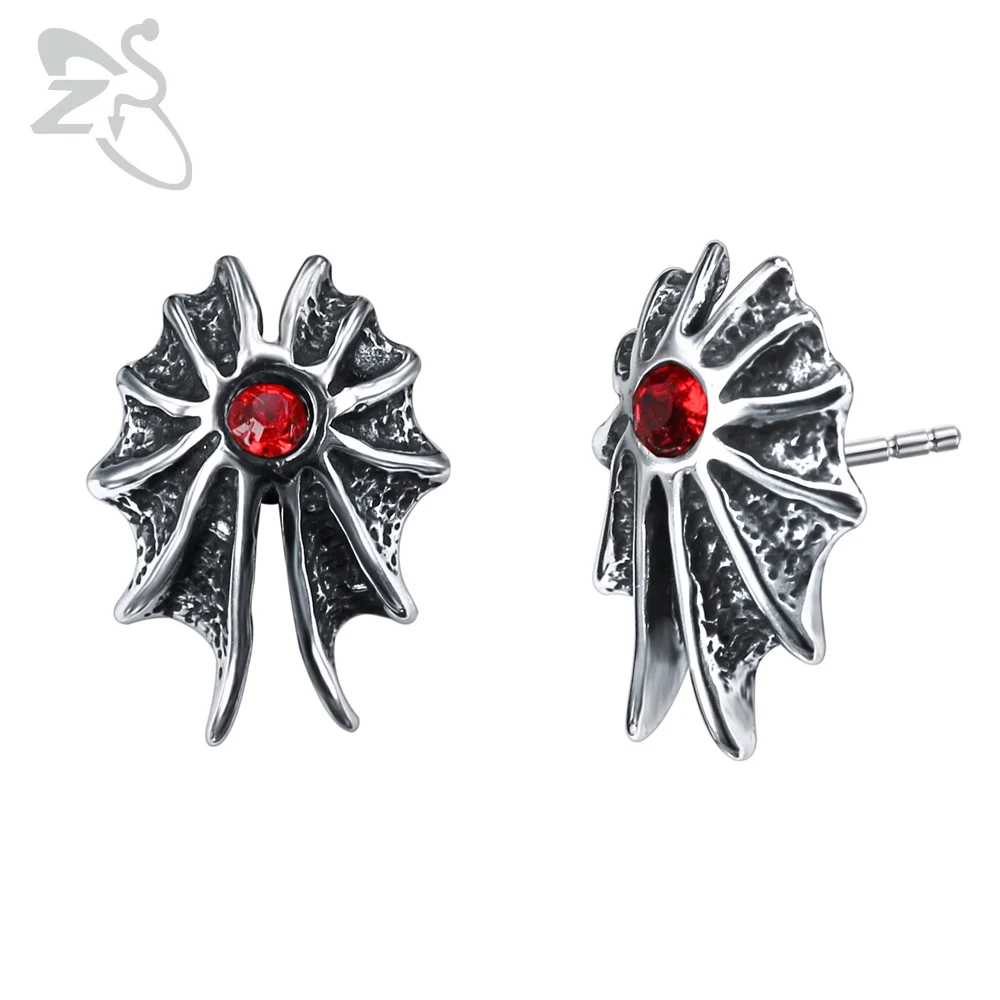 Wing-Red ZS панк-рок 316L серьги-гвоздики из нержавеющей стали для мужчин 2 шт. хип-хоп серьга с черепом с красным CZ камнем мужские байкерские готические ювелирные изделия - Окраска металла: Wing-Red