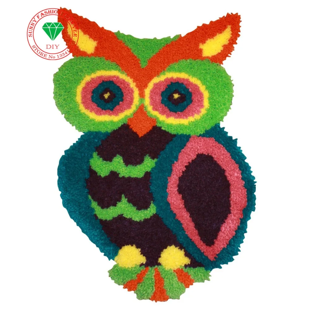 

Cartoon Owl Hot Latch Hook Rug Kits DIY Needlework Unfinished Crocheting Rug Yarn Cushion Mat 3D Embroidery Carpet Free Shipping