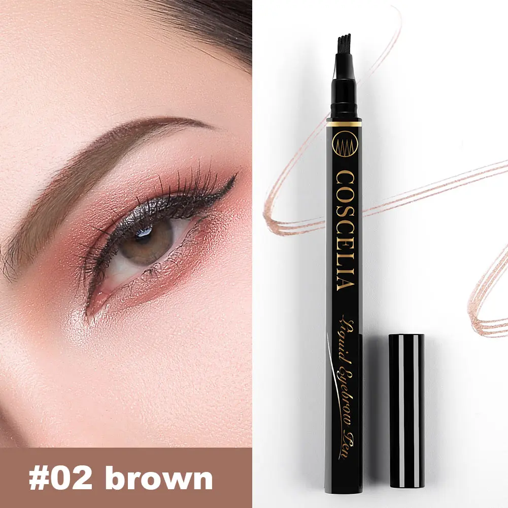 Brown COSCELIA 4 насадки для макияжа бровей 4 цвета высококачественный матовый карандаш для бровей водостойкая тату-ручка длительная косметика - Цвет: Brown