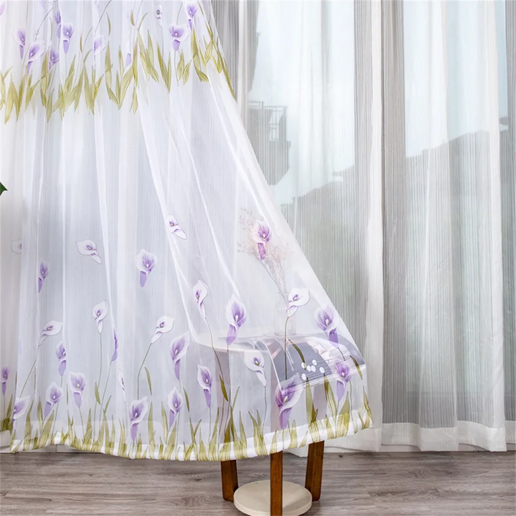 200x150cm Curtains For Living Room Daffodil Flower Print Tulle Curtain Handle Tulle Coveted 1 FabricWindow Decoration 67