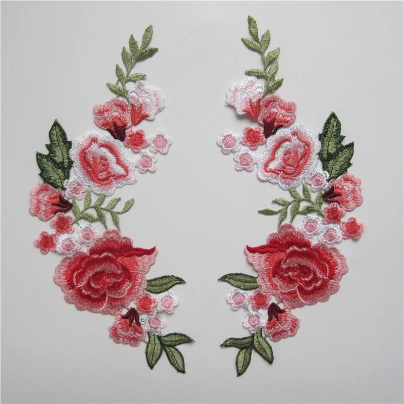 1 пара вышитый вырез воротник отделка Вышивка нашивки ткани цветок розы