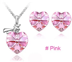 darkpink Австрийский кристалл сердце кулон Модный Ювелирный набор ожерелье серьги милые романтические для женщин Прямая продвижение высокое качество - Окраска металла: darkpink