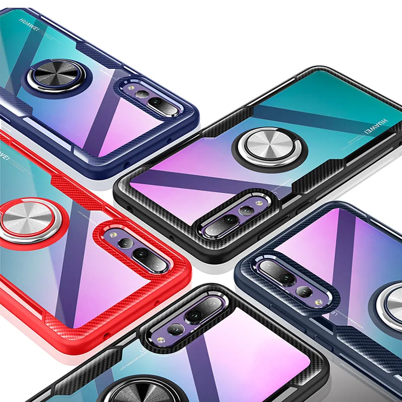 Hybrid Case For Huawei P20 Lite Pro Nova 4 3E 360 Ring Holder Stand Shockproof Soft TPU Rubber Bumper + Clear Hard PC Back Cover |