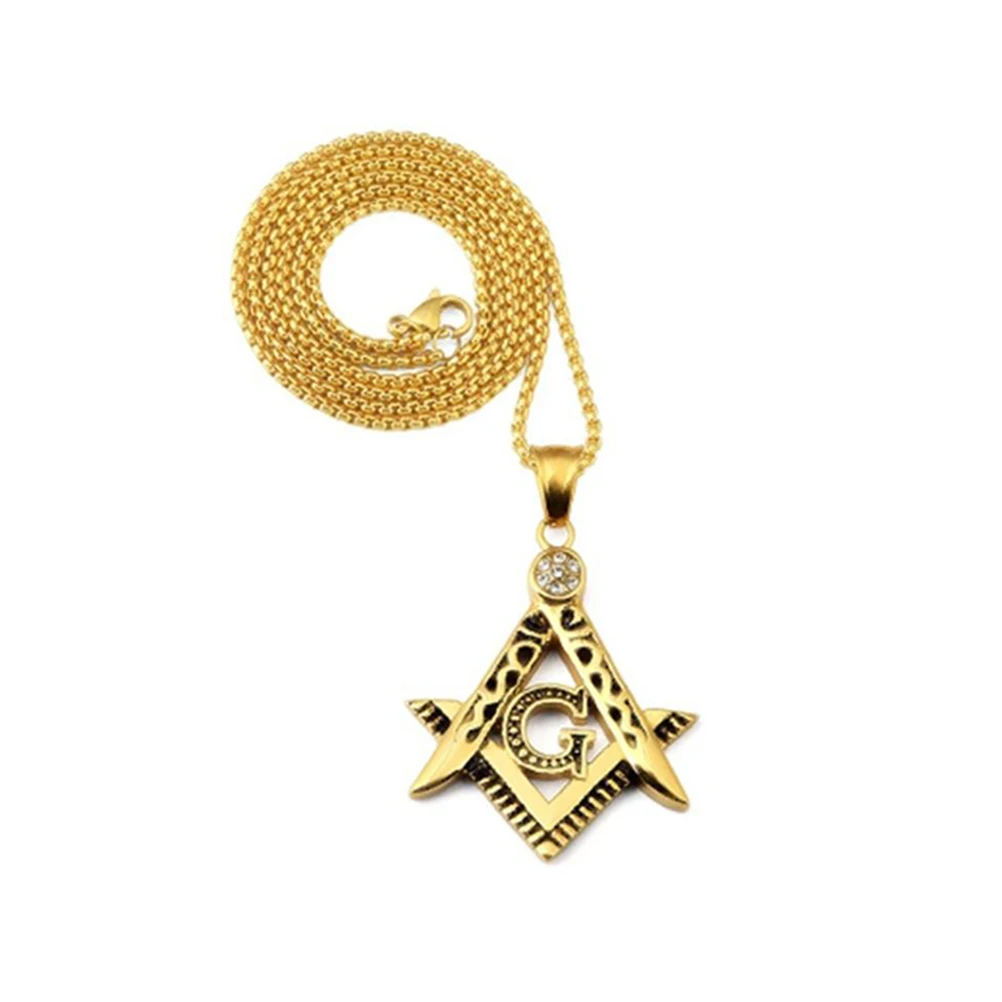Ожерелье PIXNOR Man Masonic Золотая подвеска из нержавеющей стали Хорошо отполированная
