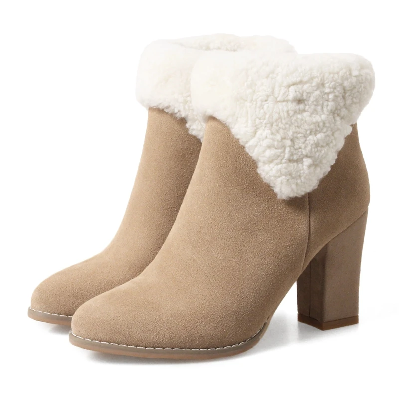 

ENMAYER Boussac round Toe High Heel Sock Boots Suede Leather Short Ankle Boots for Women Women Boots Size 34-40 ZYL869