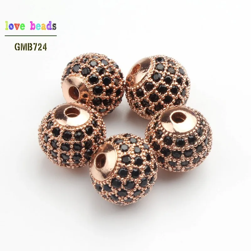 black rose gold Модные металлические Латунные Микро хрустальные CZ Круглые бусины для изготовления браслетов DIY 3 шт./лот - Цвет: black rose gold