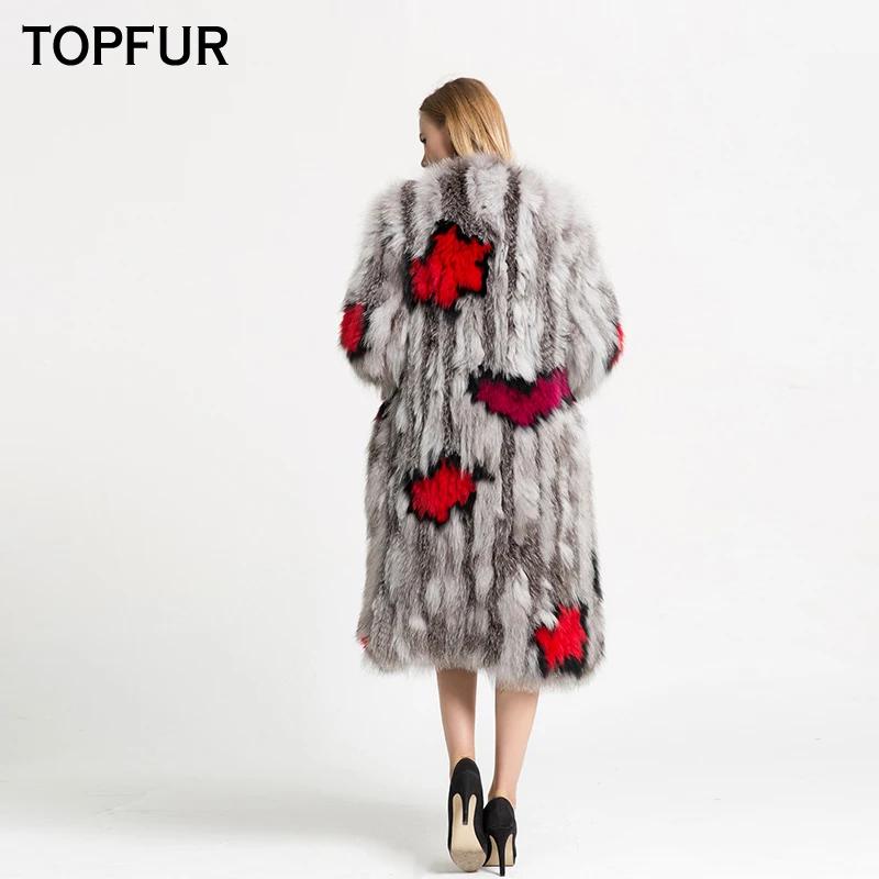 TOPFUR 2019 Новое поступление роскошное вязаное пальто из натурального меха енота