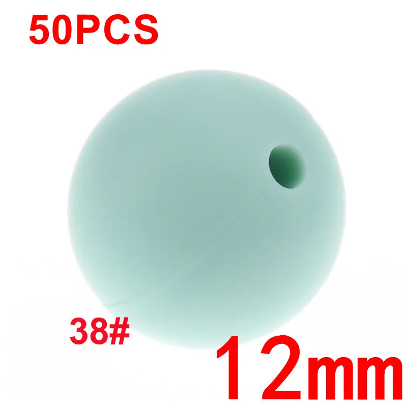 38mint green 50 шт Круглые силиконовые бусины для прорезывания зубов 12 мм детские игрушки для прорезывания зубов Diy Bpa бесплатно бусины для прорезывания зубов медсестры ожерелье 23 Цвета - Цвет: 38mint green
