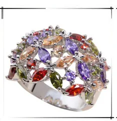 Замечательный многоцветный морганит ювелирных изделий 925 пробы Серебряные вечерние сережки-гвоздики кольцо Размеры 6/7/8/9 S0823