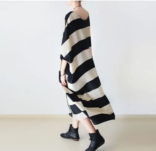 Новинка осени 2016 женское Полосатое платье свободного размера плюс длинное с