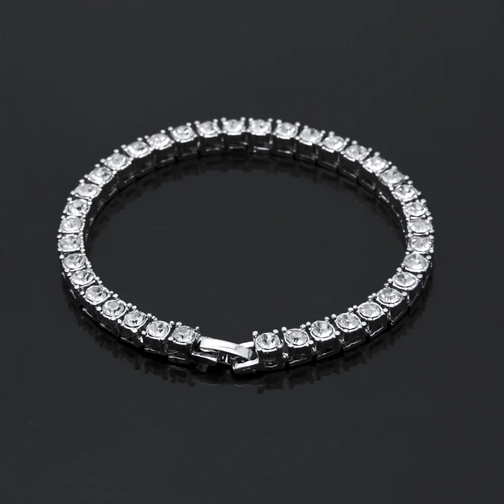 

Hiphop Choker Bling Iced Out Rhinestone Chain Necklace For Men 5mm Width Silver Color 1 Row Tennis Chains Necklaces Bracelet Set