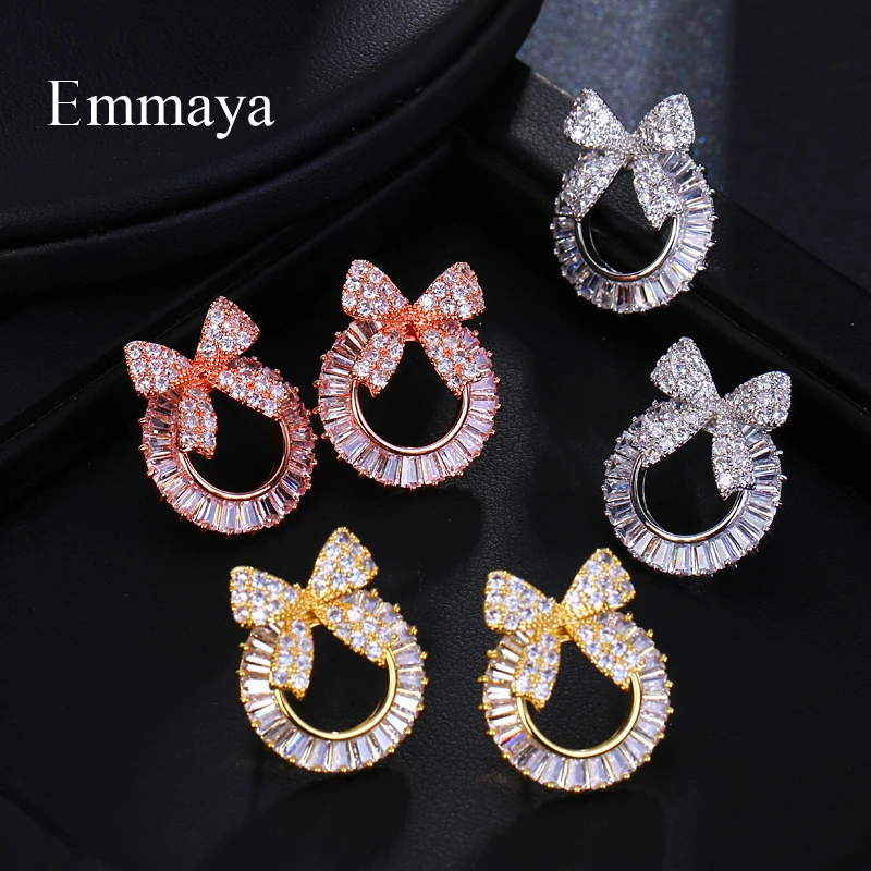 Серьги-гвоздики Emmaya с бантом женские большие круглые украшения блестящим