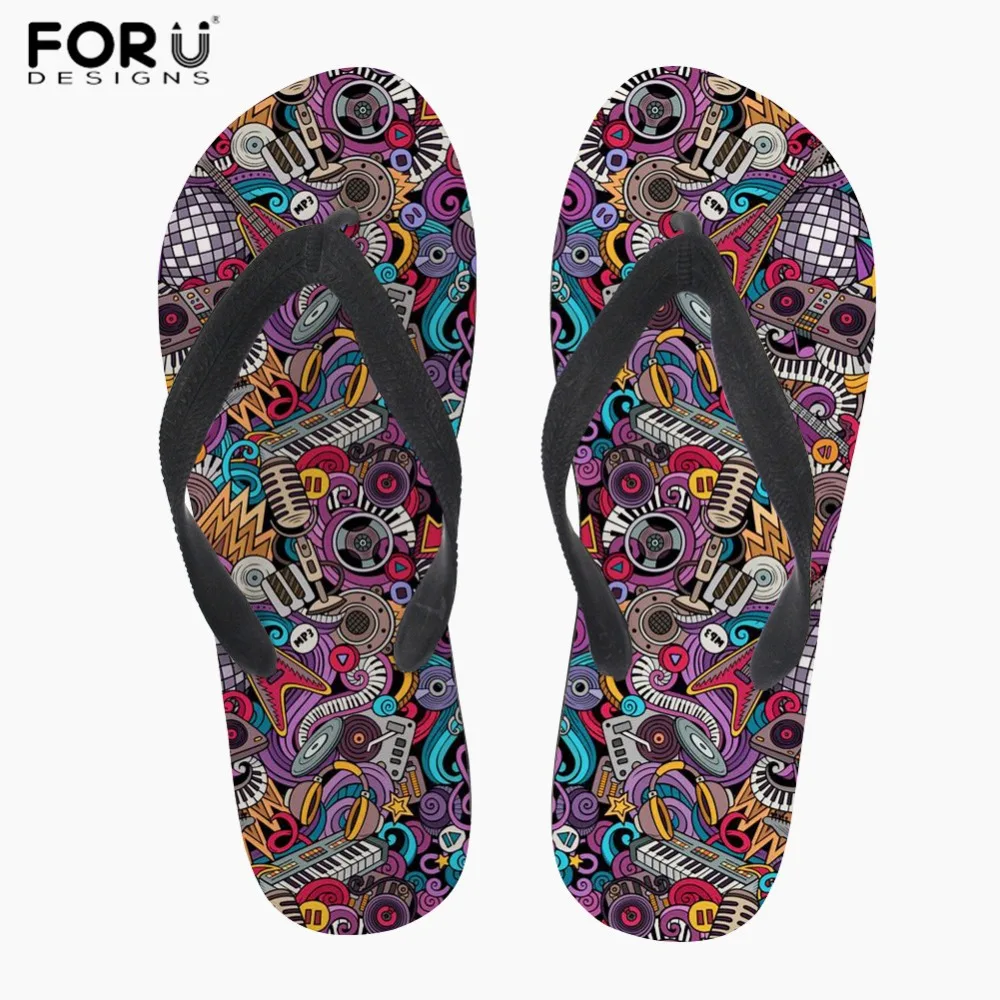 FORUDESIGNS/Женская обувь летние пляжные шлепанцы с принтом музыкальных инструментов