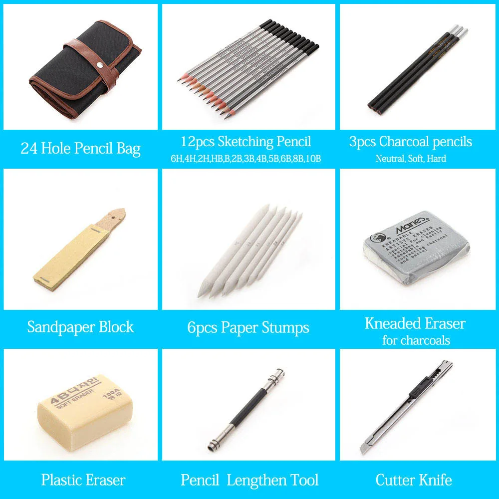

27/39 шт., набор карандашей для эскизов, профессиональный набор для рисования эскизов, деревянные карандаши, сумки для карандашей для художников, школьников, товары для рукоделия