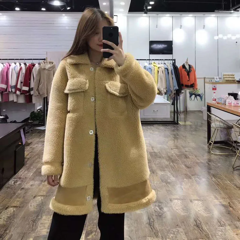 Высокое качество abrigos mujer 70% куртка из натурального шерстяного меха искусственная кожа Праздничная женская одежда зимняя парка овечий мех длинная корейский стиль