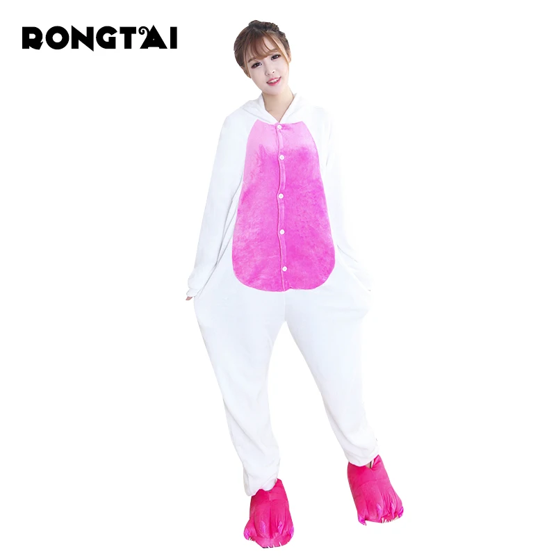 RONGTAI Love Rabbit Pajamas Sets Flannel Animal Winter Nightie Stitch unicornio Sleepwear for Women Men Adults | Женская одежда
