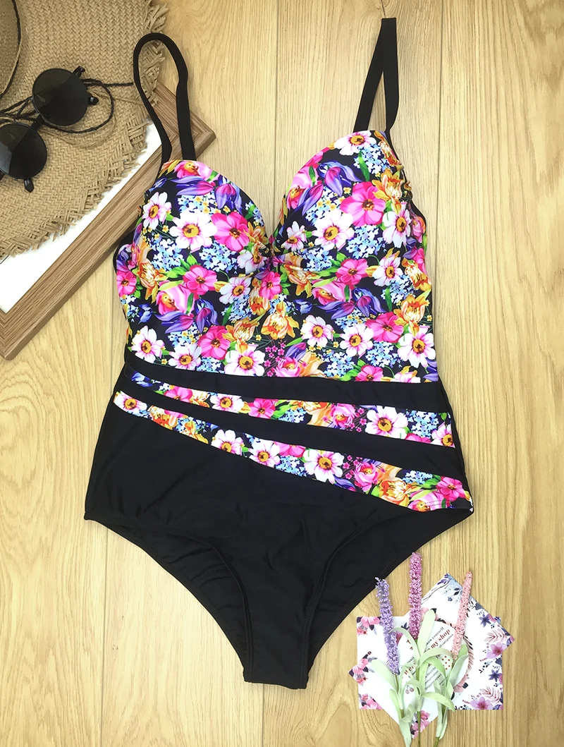 Сдельный купальник 2019 бюстгальтер с вкладышами пуш ап для женщин Цветочный