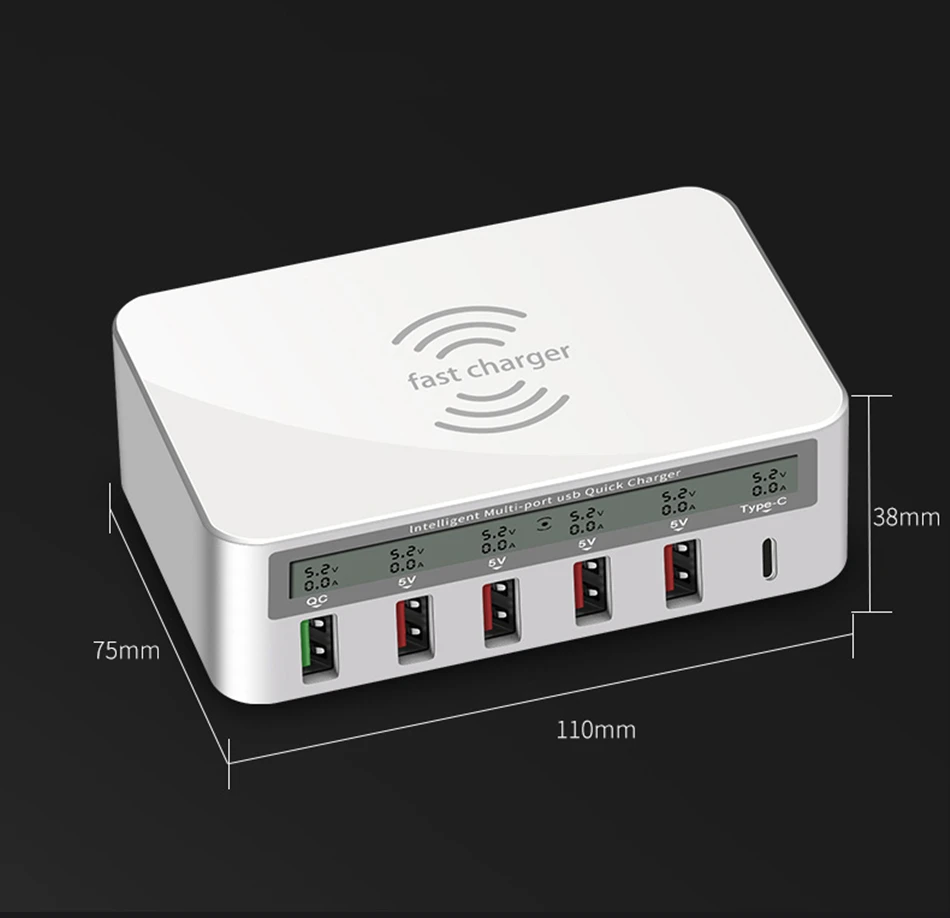 Amstar 10 Вт Qi Беспроводное зарядное устройство 5 В/8A 6USB зарядное устройство для телефона Быстрая зарядка 3,0 type C Быстрая зарядка для iPhone X XS 8 samsung S9 S8