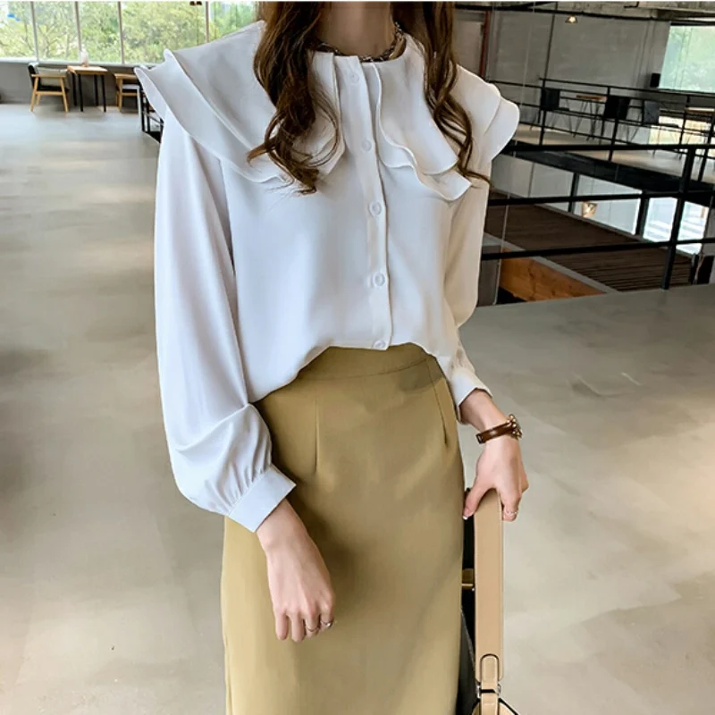 Женская блузка белая мягкая дышащая с длинным рукавом| |