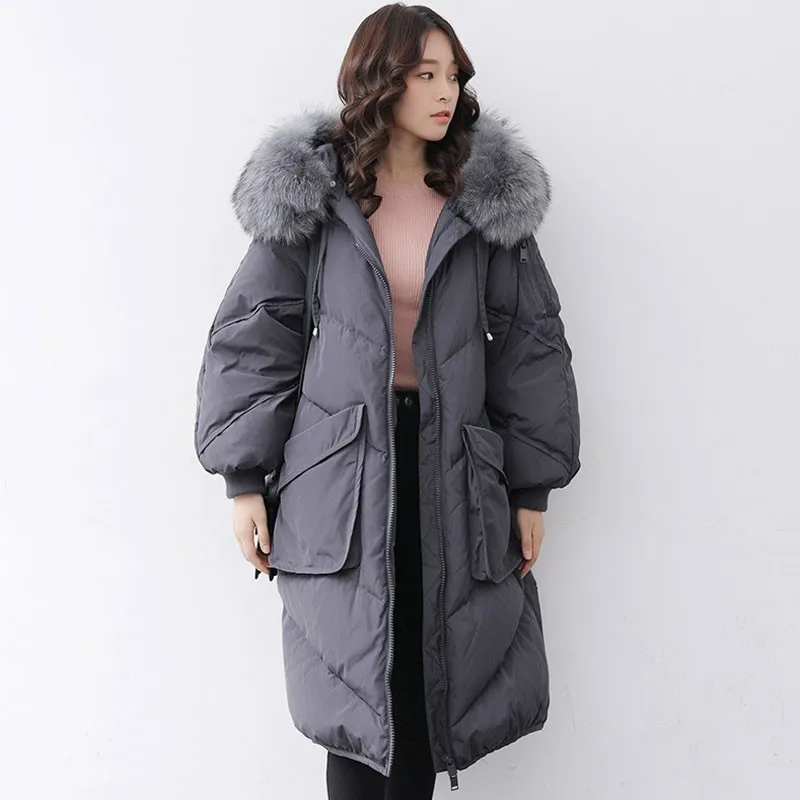 Natural collar Зимний женский пуховик большой воротник из меха енота с капюшоном светильник из белого утиного пуха и тонкое пальто для женщин размера плюс HJ166 - Цвет: Natural collar
