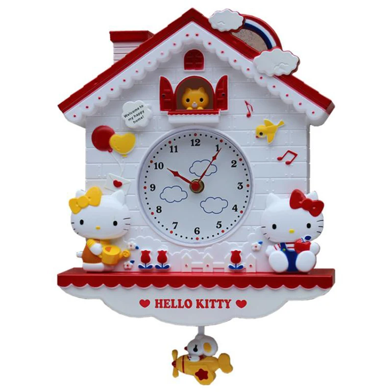 Новинка 12 дюймов мультфильм Hello Kitty My melody Swing Дети Девушки настенные кварцевые часы домашний декор для спальни liveroom