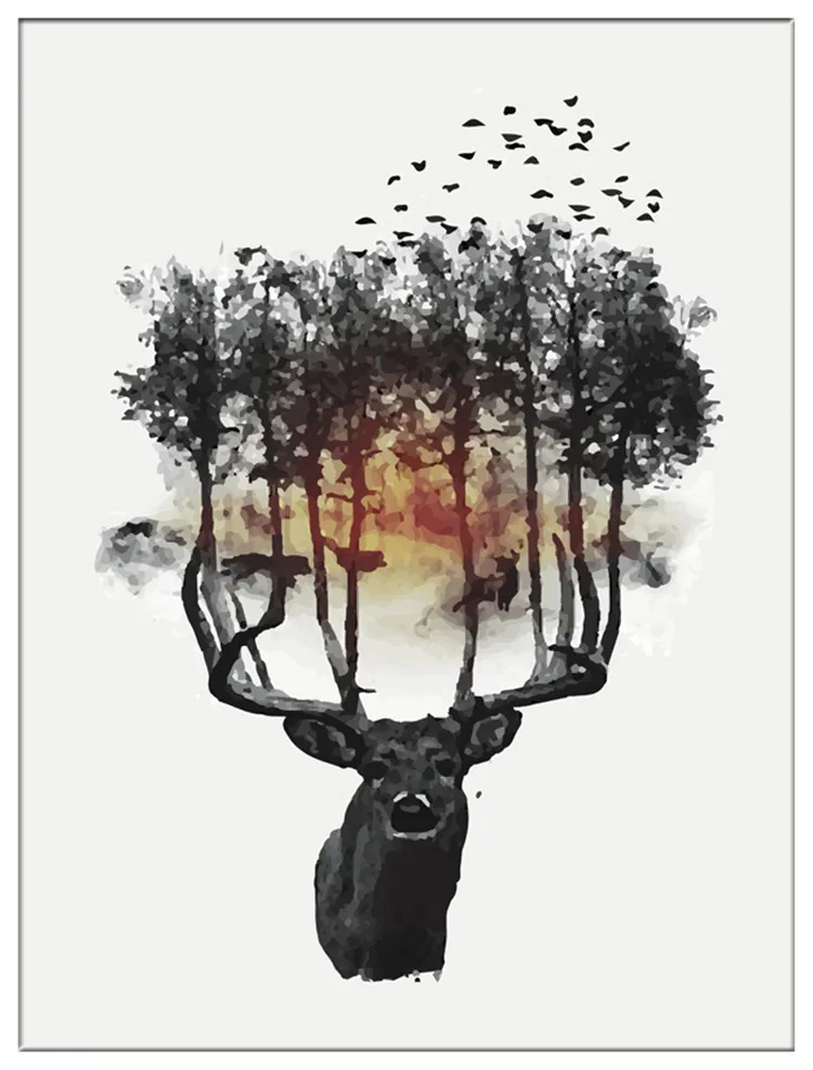 Nordic Minimalist Modern Watercolor Canvas Painting Art HD Print Poster Elk Deer Head Wall Stickers Living Room Home Decor Mix | Дом и сад