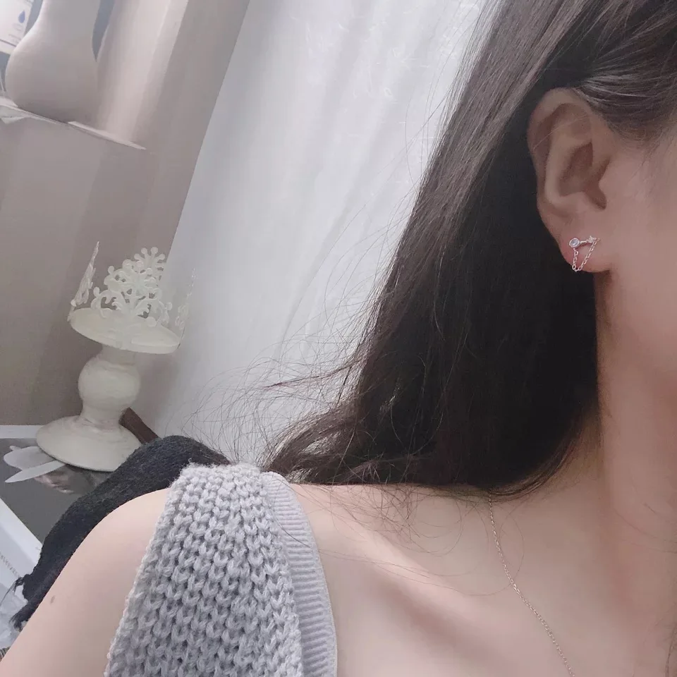 Серьги из стерлингового серебра S925, модные серьги-гвоздики с цирконием, прямые серьги-гвоздики, цепочка для ушей, трендовая индивидуальность для девушек, серебряные серьги, ювелирные изделия