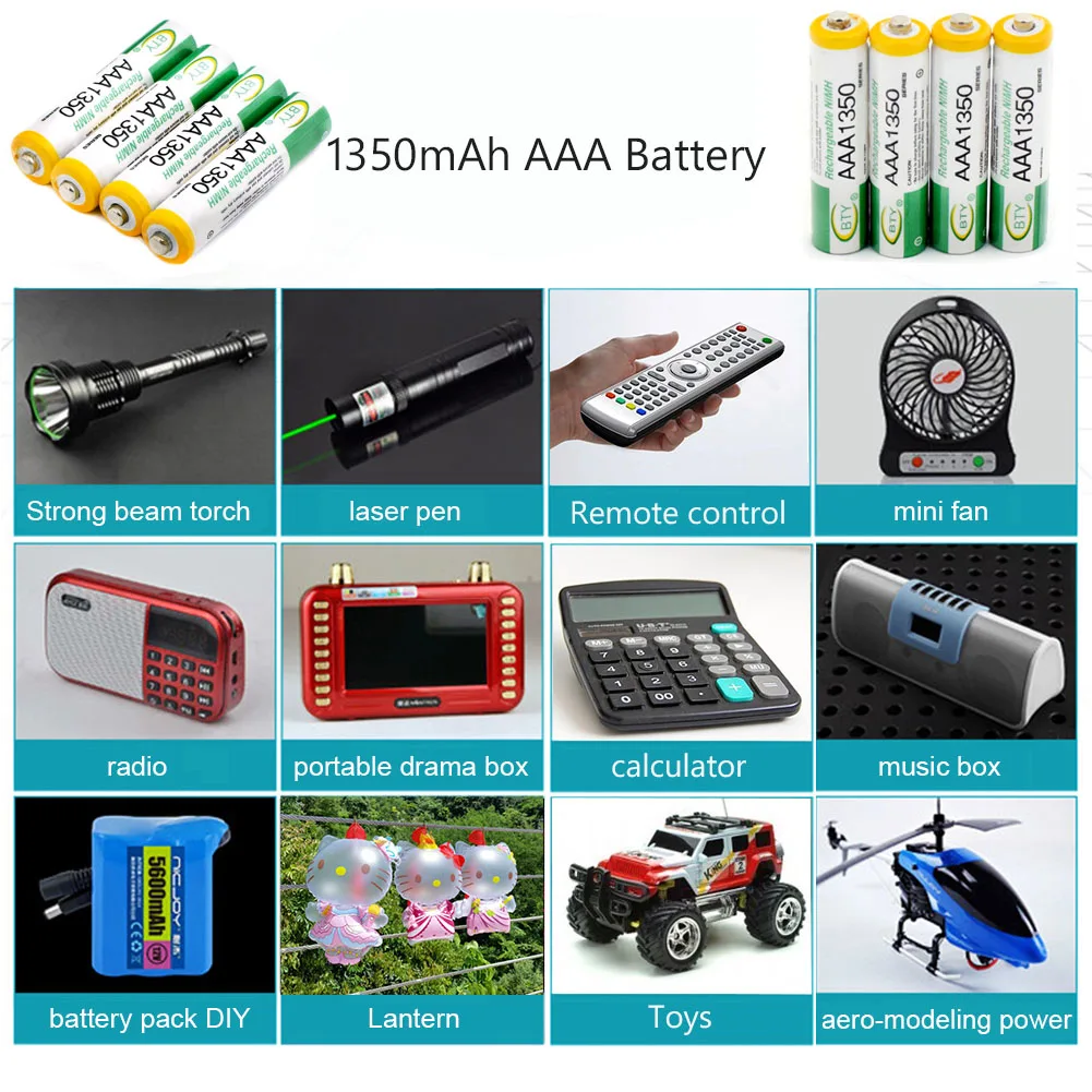 Аккумуляторные Ni MH (никель металлогидридные) батареи YCDC AAA HR3 AM4 1350 мАч