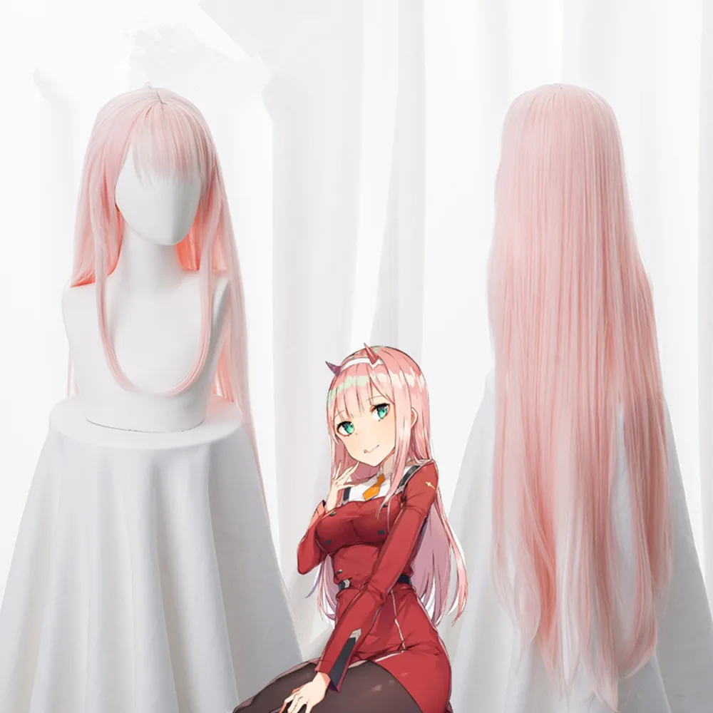 

DARLING in the FRANXX 02 Cosplay Wigs Zero Two Wigs 100cm Long Pink Synthetic Hair Perucas Cosplay Wig