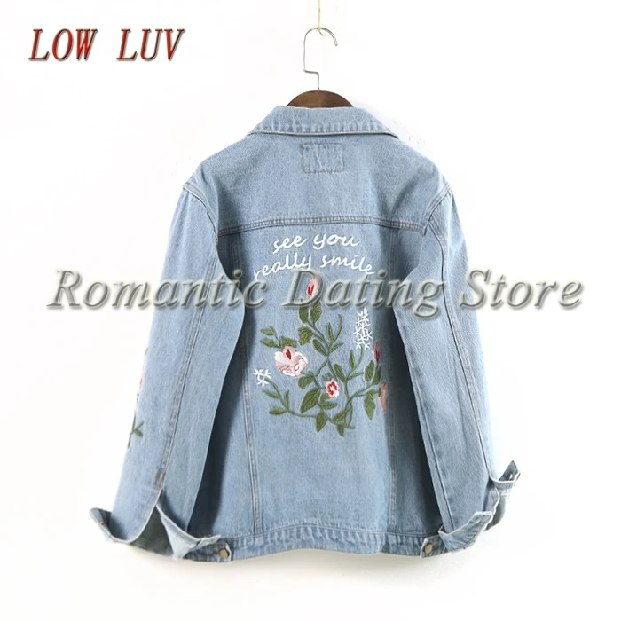Женская джинсовая куртка с длинным рукавом вышивкой|women denim jacket|jeans coatbasic coats |