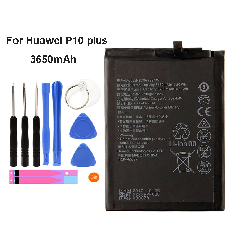 Оригинальный аккумулятор HB386589CW 3650 мАч для Huawei P10 Plus Batterie Bateria Аккумулятор