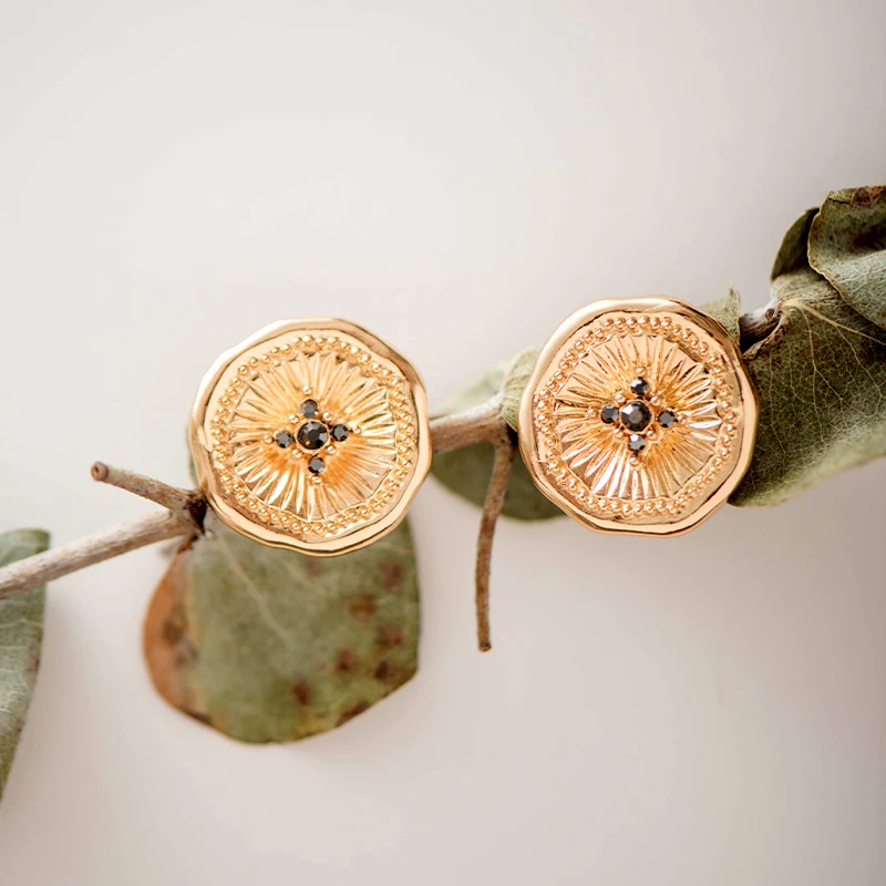 Женские круглые серьги-гвоздики большие золотого цвета винтажная бижутерия