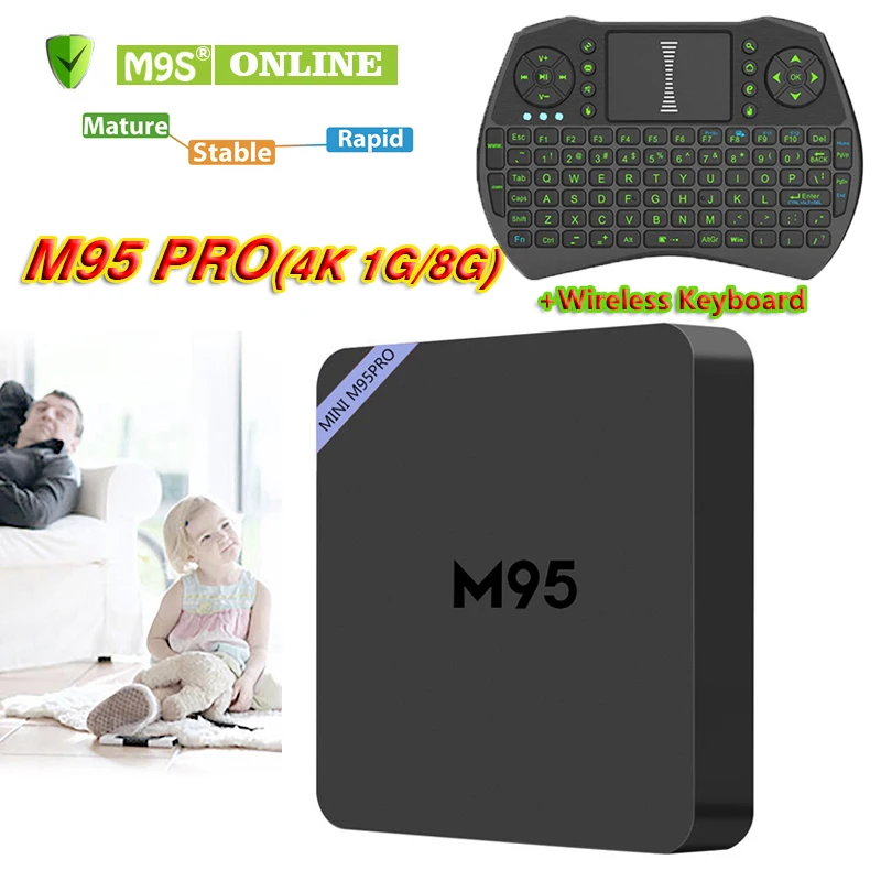 M95 PRO Amlogic S905W Android 7 1 KD17.5 ТВ коробка 4 ядра ГБ + 8 К 1080 P видео потокового Коробки I9