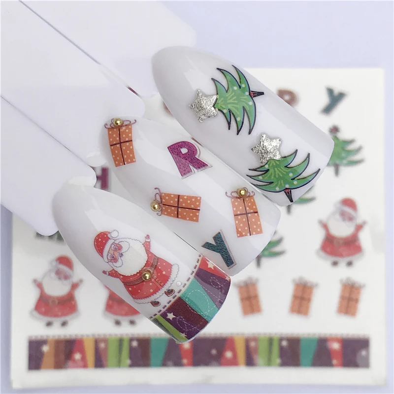 

YWK Christmas Snowman Tree Boots Bells Deer Water Transfer Nail Art Sticker Decal Slider Manicure Wraps Tool Tip