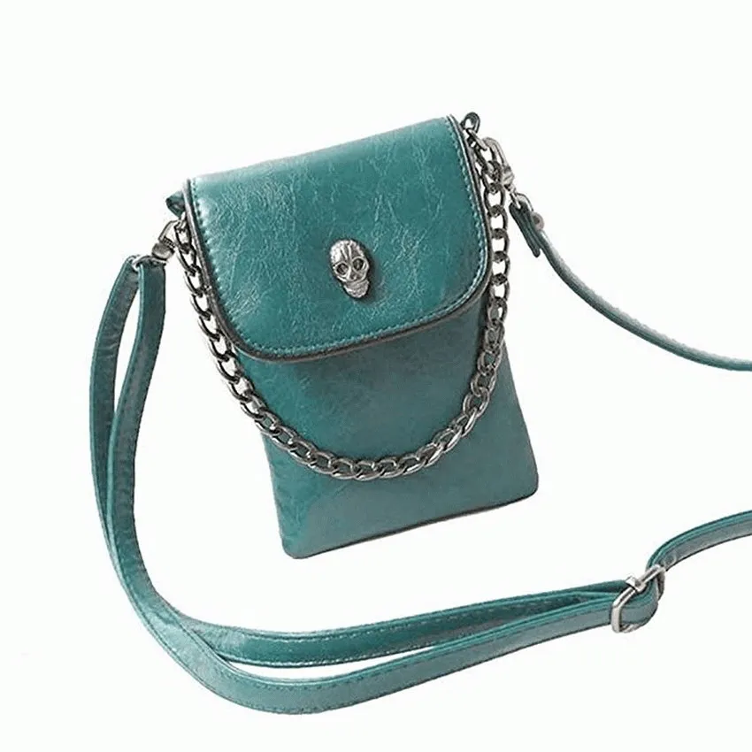 Винтажная женская кожаная сумка через плечо с цепочкой и черепом дамская