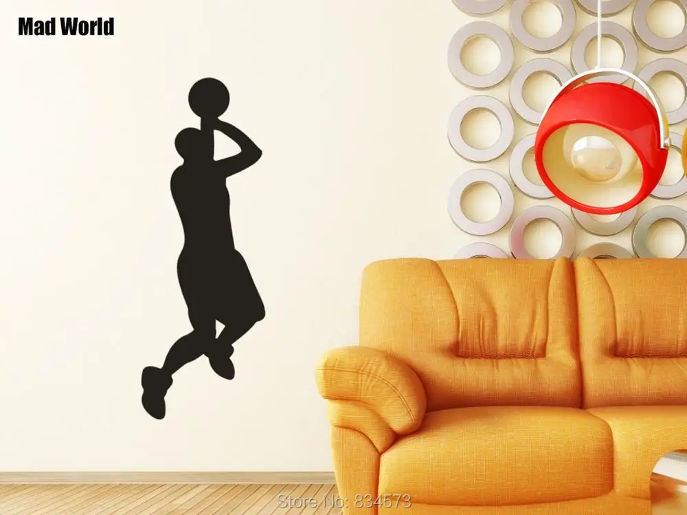 

Mad World-Jump Basketball Player Silhouette Wall Art Stickers Wall Decal Home DIY Decoration Removable Room Decor Wall Stickers