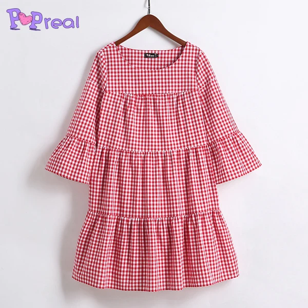 PopReal платья для мамы и дочки Plaid Ruffle Sleeve Многоуровневое Одинаковая семейная