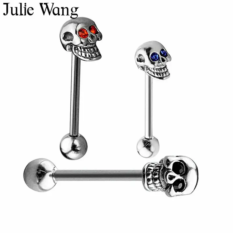 Julie Wang 1 шт. череп из нержавеющей стали пирсинг языка серебряный цвет перегородка промышленные фотоэспандеры