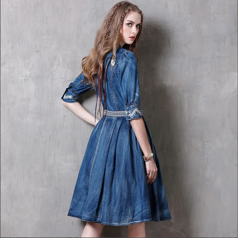 Женские джинсовые платья Брендовая женская одежда 2017 осенняя платье с вышивкой в