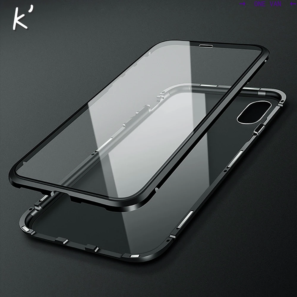 Двухсторонняя для стекла Магнитный чехол iphone XS Max X 7 8 Plus Роскошный Металлический