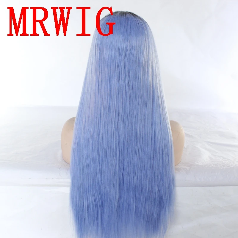 MRWIG 26in 150% Плотность средняя часть Омбре синий два тона Синтетический прямой парик