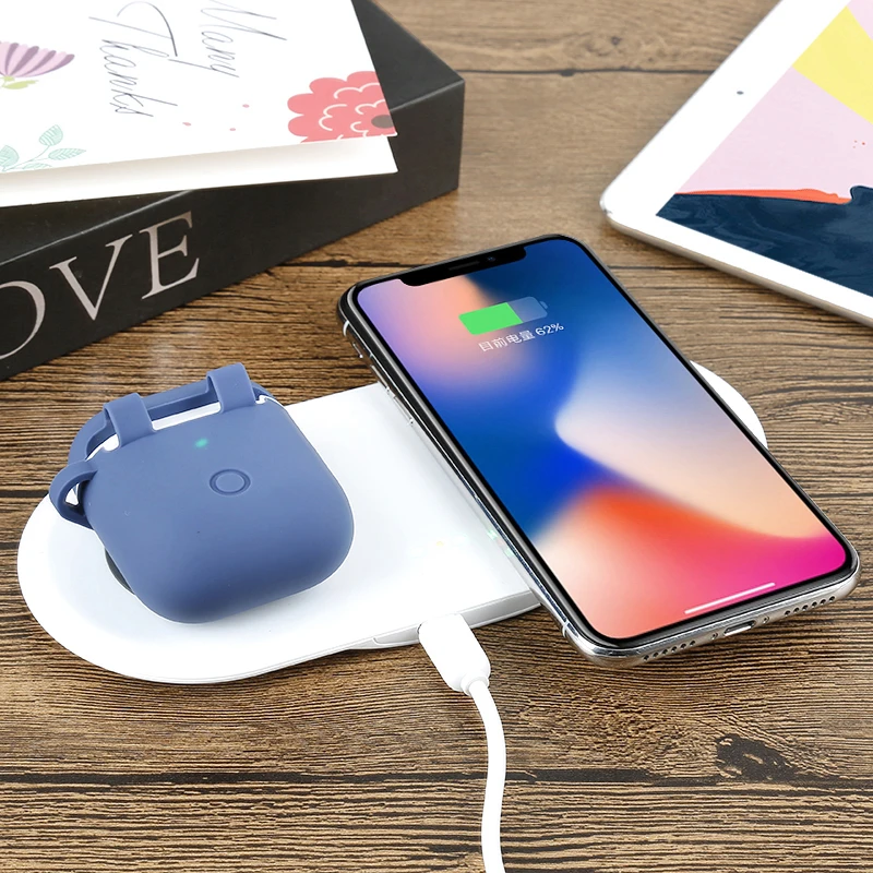 Беспроводное зарядное устройство Qi чехол для наушников силиконовый Apple
