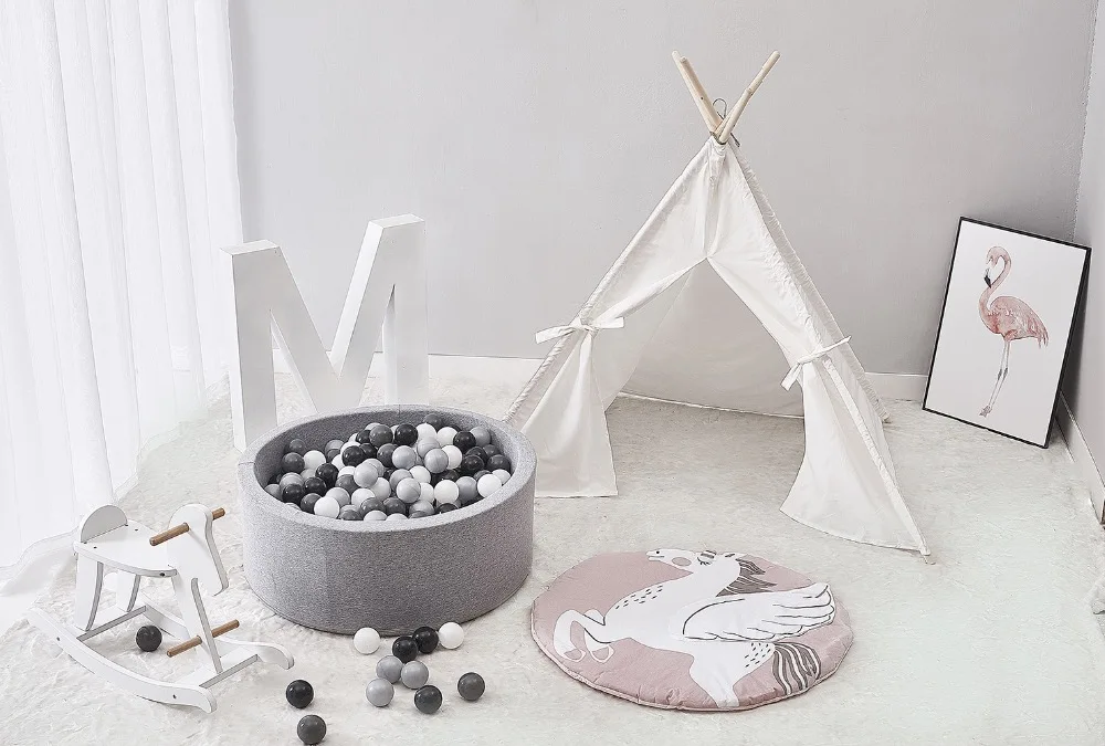 Розовый детский коврик для ползания игровой с рисунком единорога Пеленальный